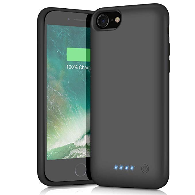 Battery Case for iPhone 8/7, 6000mAh Portable Rechargeable Battery Pack Charger Case for Apple iPhone 8 iPhone 7 [4.7 Inch] Extended Charging Case Protective Power Bank Backup Cover - Black