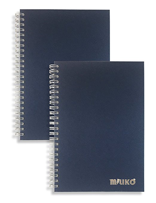 Miliko A5 Size Kraft Paper Hardcover Ruled Wirebound/Spiral Notebook/Journal-2 Notebooks Per Pack-70 Sheets (140 Pages)-8.27" x 5.67" (Silver Binding Rings, Blue Ruled)