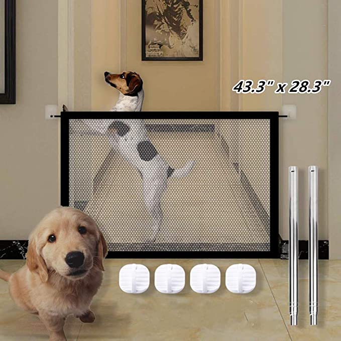 Magic Gate Pet Gate for Dogs, Portable Mesh Folding Safety Fence, Pet Isolation Mesh Dog Gate for House Indoor Stair Doorway Use (43.3 x 28.3 inch)