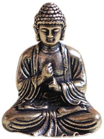 DMtse Brass Mini Antique Sakyamuni Buddha Statue Ornaments Meditation Seated Pose Journey Worship Attractive & Serene Small Pocket Buddha Statue Figurine