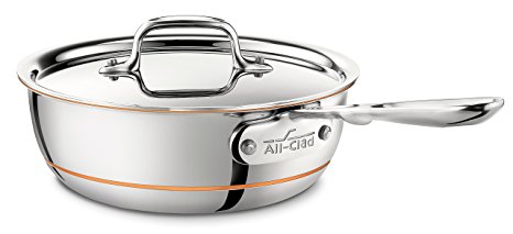 All-Clad 6212 SS Copper Core 5-Ply Bonded Dishwasher Safe Saucier Pan with Lid / Cookware, 2-Quart, Silver