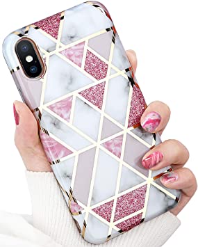 iPhone Xs Case for Girls, iPhone X Case, IDweel [Unique Design Glitter Plating] Fashion Pattern Luxury Bling Soft Slim Fit Woman Phone Case Cover for Apple iPhone X/XS 5.8 Inch, Pink Glitter Plating