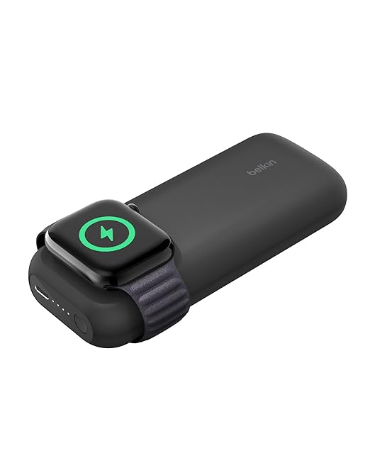 Belkin 10000 mAh Power Bank with 7.5W Fast Wireless Apple Watch | Ultra 1 & 2 | AirPods Pro (2nd Generation) Charger, 20W USB-C PD Port - Black