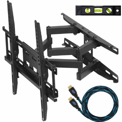 Cheetah APDAM3B 135-Inch Extension Dual Articulating Arm TV Wall Mount Bracket for 20-55 inch TVs Bundle with 10-Inch High Speed Ethernet HDMI Cable and a 6-Inch 3-Axis Magnetic Bubble Level