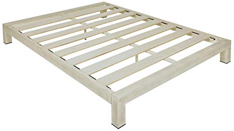 In Style Furnishings Stella Modern Metal Low Profile Thick Slats Support Platform Bed Frame - King Size, Brushed White
