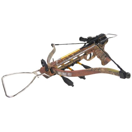 80 lb Black  Camouflage Aluminum Hunting Pistol Crossbow Archery Bow with Build-In Arrow Holder 15 Bolts 2 Strings 50