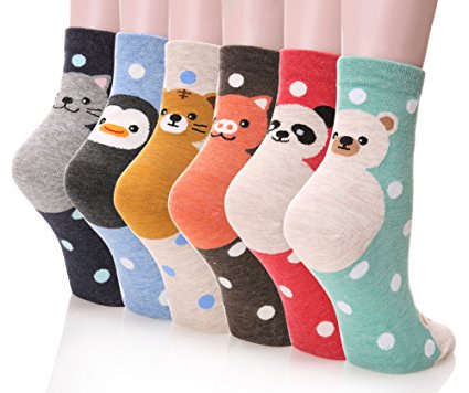Dosoni Girl Cartoon Animal Cute Casual Cotton Novelty Crew socks 6 packs-Gift Idea