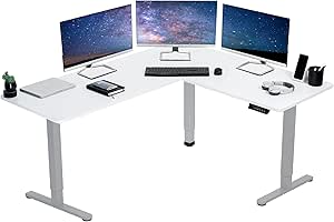 VIVO Electric Corner L-Shaped 63 x 55 inch Standing Desk, Height Adjustable, Memory Controller, White Top Gray Frame, DESK-E3CTGW