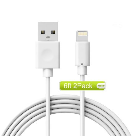 6ft Lightning to USB Charge and Sync Cable for iPhone SE/5/6/6s/Plus/iPad Mini/Air/Pro - White,2pcs