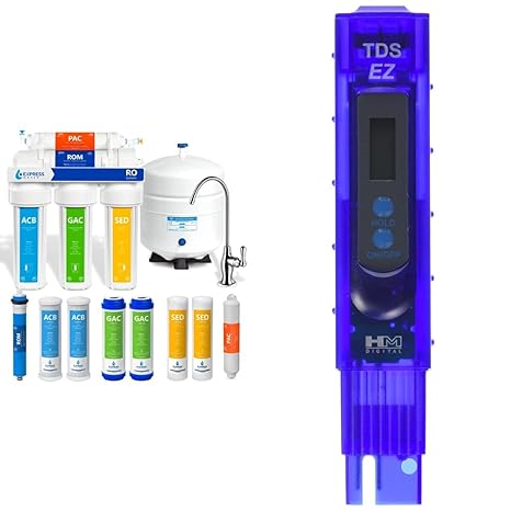 Express Water RO5DX Reverse Osmosis Filtration – Under Sink Water Plus 4 Filters, 14 x 15 x 5, White & HM Digital TDS-EZ Water Quality TDS Tester, 0-9990 PPM Measurement Range, 1 PPM Resolution