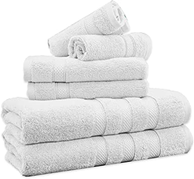 Weavely Towels - White Bath Towel Set of 6 Piece, 100% Cotton Zero Twist Soft Luxurious and Highly Absorbent Hotel & Premium Spa Quality Towels 600 GSM 2 x Bath Towels 2 x Hand Towels 2 x Wash Cloths