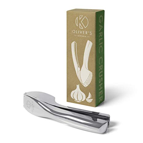 Oliver's Kitchen Garlic Press - Premium Stylish Zinc Alloy Garlic Crusher - Super Easy to Clean - Crush Garlic & Ginger with Ease (Peel On) - Leave Less Waste - Strong & Long Lasting Garlic Crushers