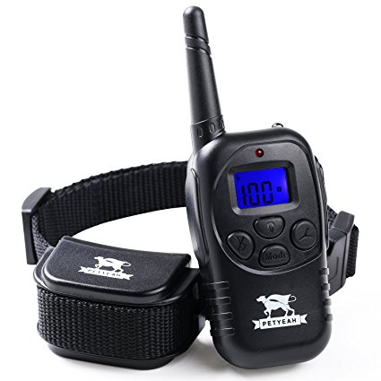 PetYeah Dog Training Collar Shock/Vibration/Beep 330Yds 100 Adjustable Levels Rechargeable and Rainproof All Size Dogs Bark Collar