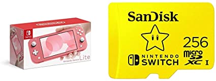 Nintendo Switch Lite - Coral with SanDisk 256GB MicroSDXC UHS-I Card for Nintendo Switch