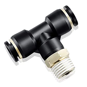 Tailonz Pneumatic Tee 1/4 Inch Tube OD x 1/4 Inch Male NPT Thread Push to Connect Fittings PT-1/4-N2 (Pack of 10)