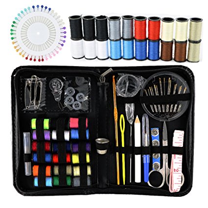 Sewing Kit, Emergency Travel Sewing kit 120 Premium Sewing Supplies with Tread, Sewing Pins, Needles, Tape Measure and Accessories for kids, Beginners, Adults,Camping
