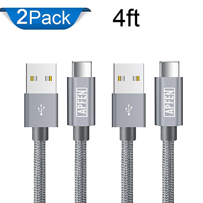 Angled USB C Cables, APFEN Nylon Braided 90 Degree USB Type C Cable for Galaxy Note 8,S8,MacBook,LG V30 V20 G6 G5,Google Pixel, Pixel XL,Nexus 6P 5X,Oneplus 5 3T Pack of 2 (4ft, Grey)