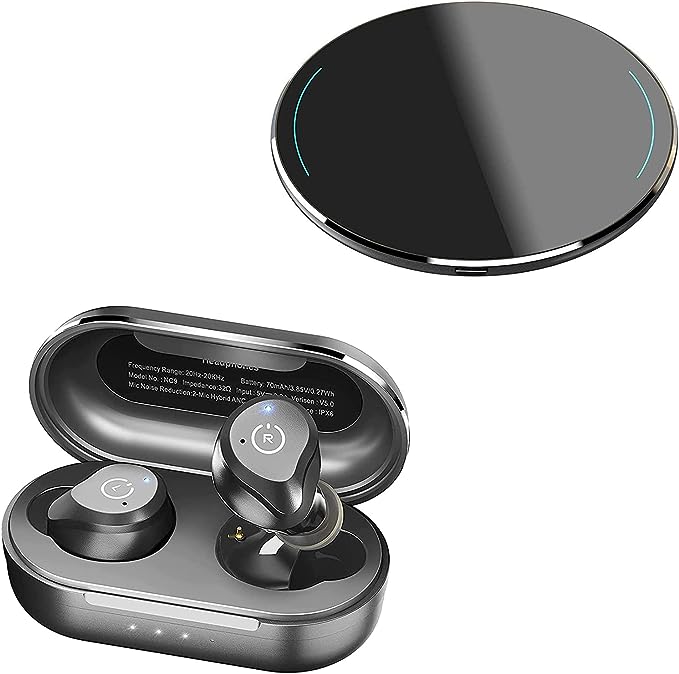 TOZO NC9 2022 Version Hybrid Active Noise Cancelling Wireless Earbuds Matte Black & TOZO W1 Wireless Charger 10W Black