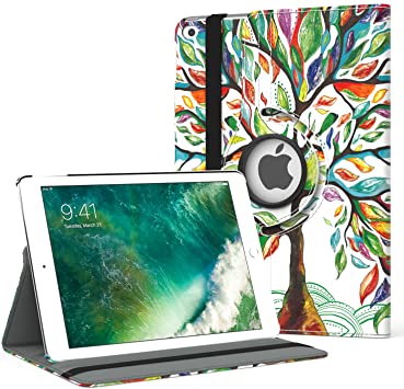 MoKo Case Compatible with iPad 9.7 6th/5th Generation 2018/2017 Released Table t- 360 Degree Rotating Cover Case with Auto Wake/Sleep Compatible with iPad 9.7 Inch 2018/2017 - Lucky Tree