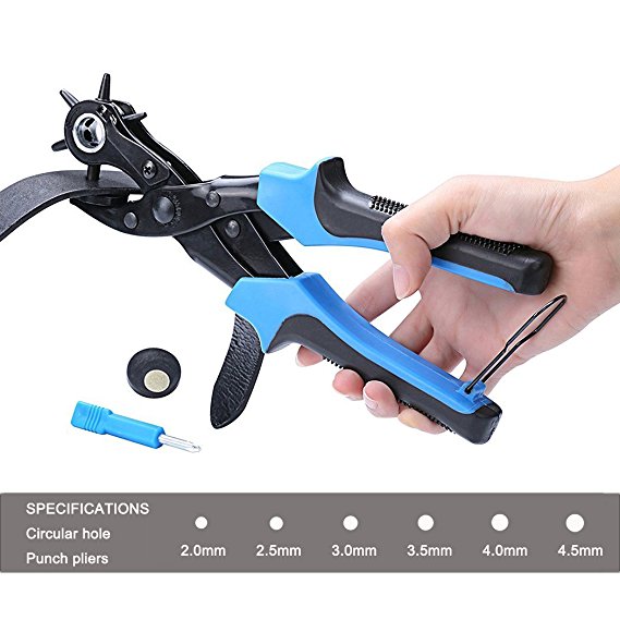 Xubox Leather Hole Punch, Perfect Round Holes Easily, Professional Revolving Punch Plier Kit with 1 Screwdriver, 2 Plates, Heavy Duty Hole Puncher for Belt, Saddle, Watch Strap, Shoe, Fabric and More