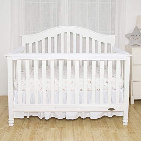 TILLYOU 3-Piece Padded Baby Crib Rail Cover Protector Set from Chewing, Safe Teething Guard Wrap for Standard Cribs, 100% Silky Soft Microfiber Polyester, Fits Side and Front Rails, White