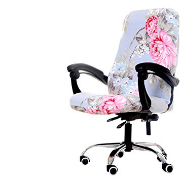 Deisy Dee Computer Office Chair Covers for Stretch Rotating Mid Back Chair Slipcovers Cover ONLY Chair Covers C162 (Blue Flower 1)