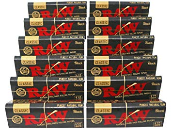 RAW Classic Black 1 1/4 Size Natural Unrefined Ultra Thin 79mm Rolling Papers (12 Packs)