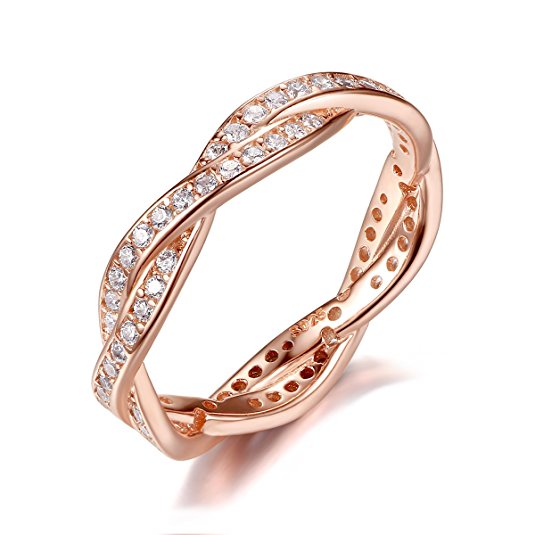 925 Sterling Silver Rose Gold-plated Engagement Wedding Rings with Cubic Zirconia By Presentski