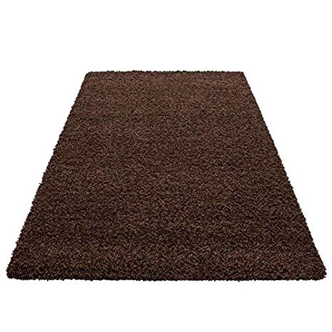 SMALL - EXTRA LARGE SIZE THICK MODERN PLAIN NON SHED SOFT SHAGGY RUGS CARPETS RECTANGLE & ROUND CARPETS COLORS ANTHRACITE BEIGE BROWN CREAM GREEN GREY LIGHTGREY PURPLE RED TERRA NAVY RUGS, Size:200x290 cm, Color:Brown