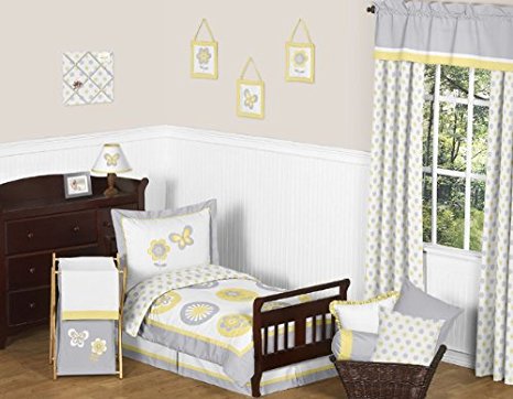 Yellow, Gray and White Mod Garden 5pc Girl Flower and Butterfly Toddler Bedding Set Collection