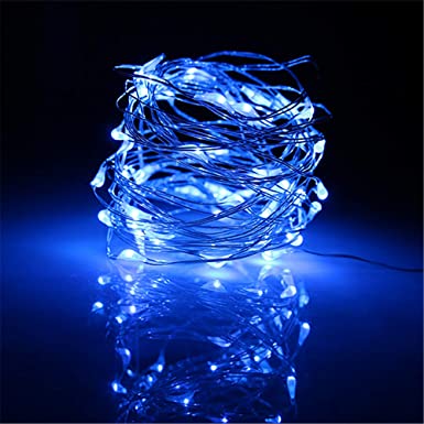 BUYERTIME 5M/16.4ft 50 LEDs Fairy String Lights, Battery AA Operated Silver Wire Fairy Lights for Indoor Bedroom Wedding Christmas Party Decoration (Blue)