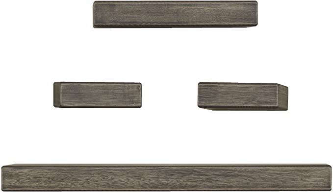 Melannco Floating Wall Mount Thick Chunky Shelves, Set of 4, Distressed Black, 4 Count