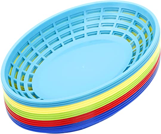 Youngever 15 Pack Plastic Fast Food Baskets, Oval Food Baskets, Food Baskets for Popcorn, Chips, Snacks, 5 Assorted Colors