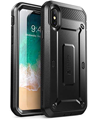 iPhone X Case, SUPCASE Full-body Rugged Holster Case with Built-in Screen Protector for Apple iPhone X (2017 Release), Unicorn Beetle PRO Series - Retail Package (Black)