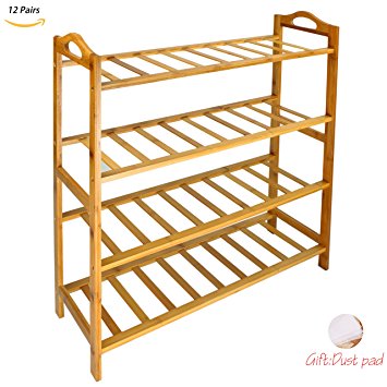 Bamboo Shoe Rack 4-Tier Entryway Shoe Shelf Storage Organizer For Home & Office Easy to Assemble (4-Tier, Natural)