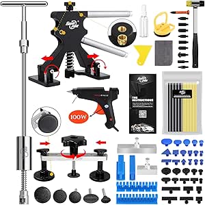 hail dent removal kit for cars, dent puller Kit with Black Lifter、Bridge Puller、T-bar Slide Hammer、Metal Long Type Tabs for Repair Big Dent, Small Dent, Dings, Creases and Hail Damage