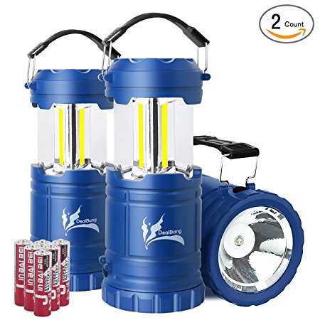 Portable COB Camping Lantern with LED Flashlight, Ultra Bright 300 Lumens COB Lighting Great for Outdoor Activities, Battery Powered Collapsible Camping Equipment Gear Lights