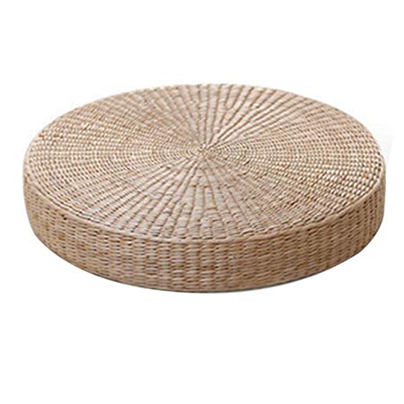 Layboo Handcrafted Eco-Friendly Breathable Padded Knitted Straw Flat Seat Cushion/Straw futon Cushion (Round 45cm(17.72 in))