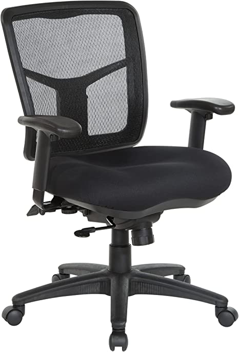 Office Star ProGrid Mesh Mid-Back Task Chair with Height Adjustable Arms, 3-Position Locking, 2-to-1 Synchro Tilt Control, and Seat Slider, Coal FreeFlex Fabric