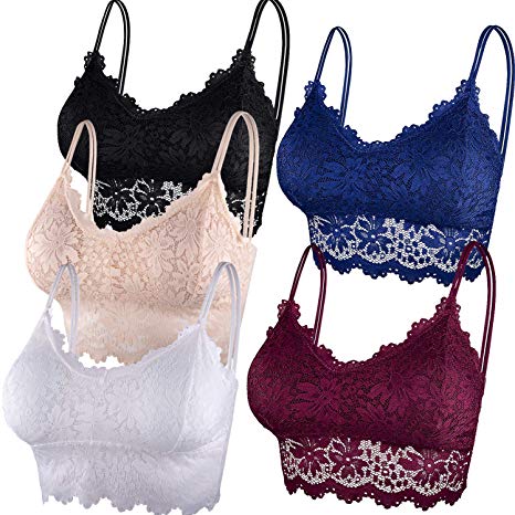 Duufin 5 Pcs Lace Bralette Padded Lace Bandeau Bra with Straps for Women Girls