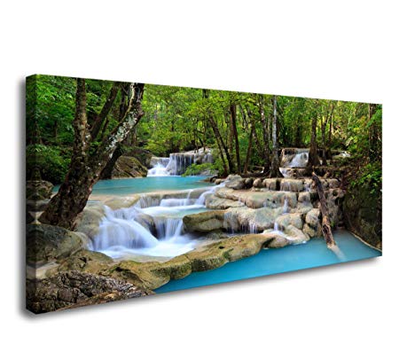 Cao Gen Decor Art-S11550 1 Panels Wall Art Tropical Beautiful Waterfall Prints Light Green Forest Natural Landscape Picture Canvas Paintings Scenery Spring Summer landscape for Home Wall Decor Artwork
