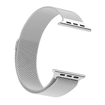 Cambond Apple Watch Band 38mm Series 2 and Series 1 Durable Fully Magnetic Closure Clasp Mesh Loop Milanese Stainless iWatch Band Replacement Bracelet Strap for Apple Watch Edition 38mm Silver