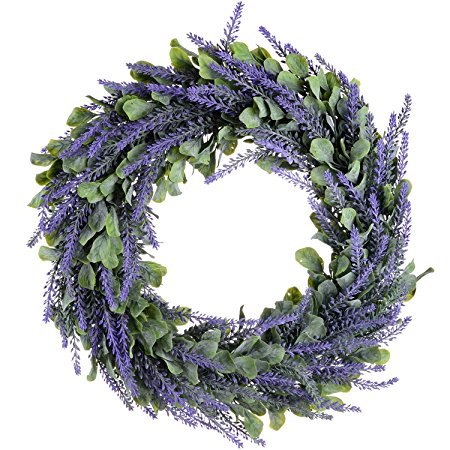 Artiflr Artificial Wreath, Door Wreath 17" Lavender Spring Wreath Nearly Natural Round Wreath for the Front Door, Home Décor