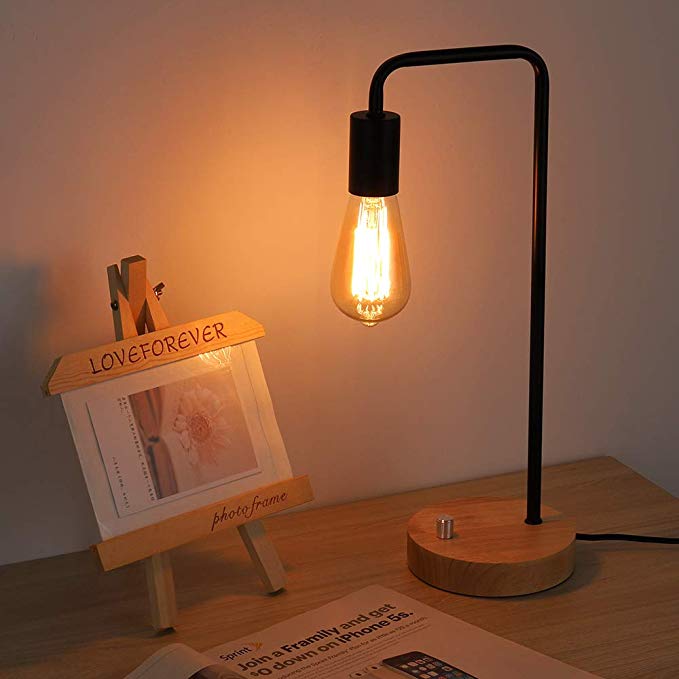 Industrial Table Lamp, Vintage Nightstand Table Lamp Bedside Table Lamp for Reading Stylish Desk Lamp for Living Room, Bedroom, Office, Rotary Switch