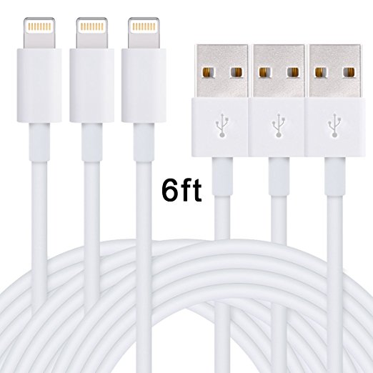 Wecharge(TM) 3 Pack 6FT 8 Pin Lightning to USB Cable Sync and Charging Cord for iPhone 6s plus, 6s, 6 plus, 6, 5s, 5c, 5, iPad Air, iPad mini, iPod nano and iPod touch(White)