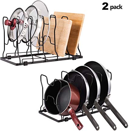 Nandae 2 Pack Pan Pot Lid Organizer Rack Holder, Adjustable Kitchen Cabinet Pantry Rack Countertop Pantry Storage Holder, Black