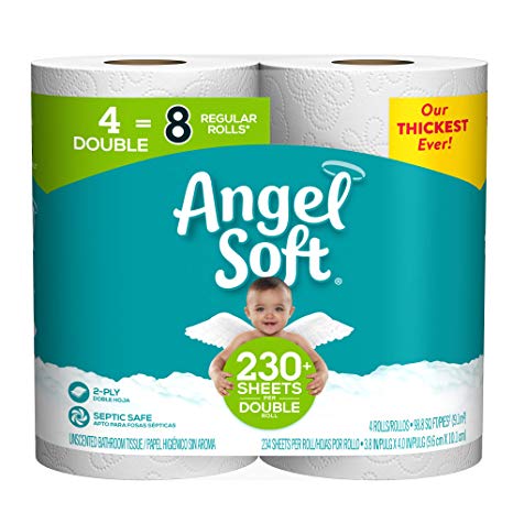 Angel Soft Toilet Paper Bath Tissue, Double Rolls, 230  2-Ply Sheets Per Roll, 4 Count