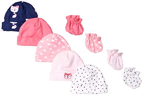 Gerber Baby Girls' 9-Piece Cap and Mitten Bundle