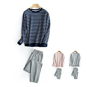 HaloVa Men's Pajamas, Striped Couple Sleepwear Set, Autumn Winter Cotton Long Sleeves Fleece Sweatshirt
