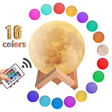 ATOOZ Moon Lamp Moon Night Light with Stand USB Rechargeable Remote and Touch Control 3D Moon Light for Baby Friends Kids Brithday Christmas Party Gifts (16color,7.1inch)